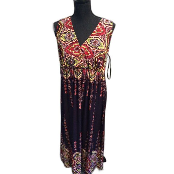 Plus Size 2X sleeveless V Neck maxi dress Y2K Rhapsody Paisley Print - Picture 1 of 5